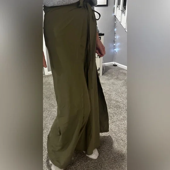 Halara High Waisted Tie Front Split Hem Palazzo Wide Leg Flowy Casual Pants - Picture 4 of 5